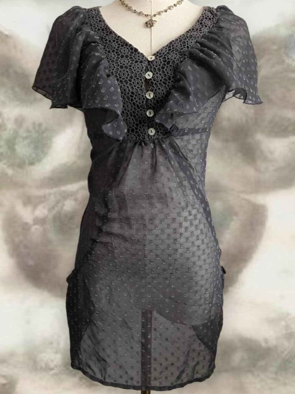 Vintage Daniel Rainn Black Sheer Ruffle Long Blouse